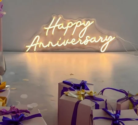 Happy Anniversary Neon Sign Board || Transparent Background Glass Neon Sign Board